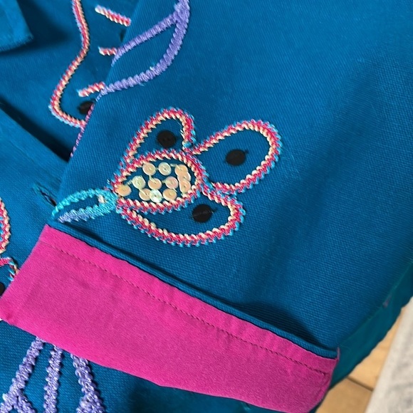 Alex Kim Floral & Applique Embroidered Jacket, PXL, deep turquoise, pink lining - Picture 7 of 12